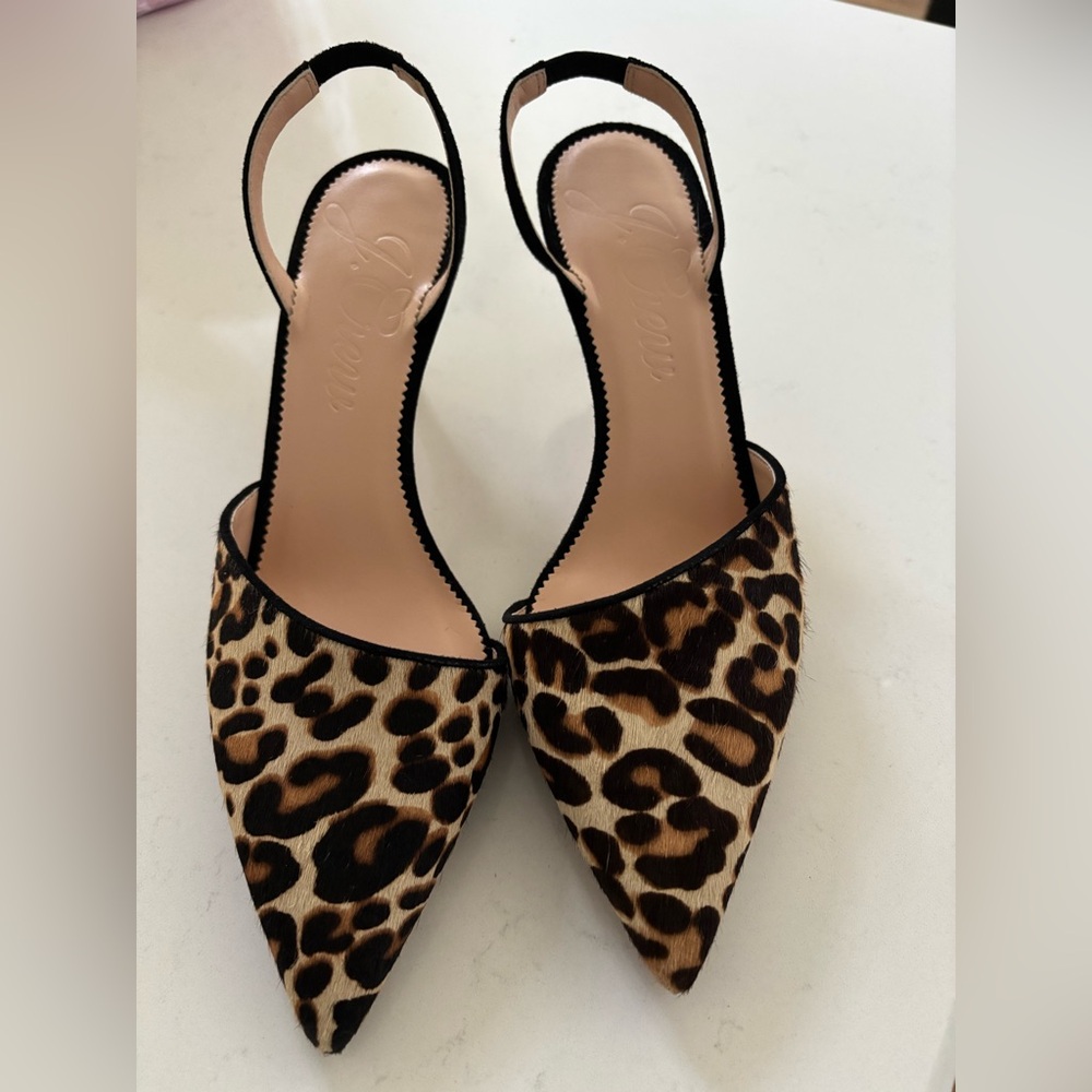 J. Crew Leopard-Print Pointed Slingback Heels in Brown and Black